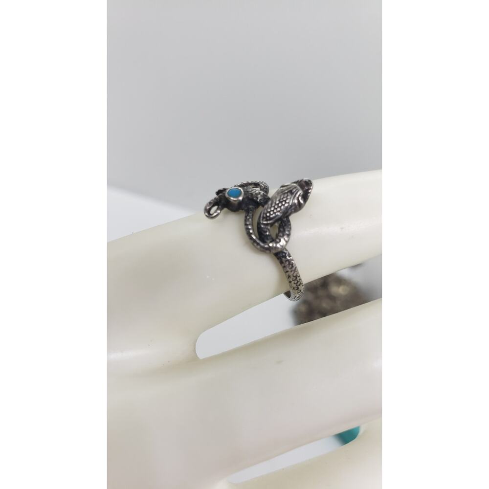 VTG Snake Ring With Turquoise 925 Sterling Silver Coiled Detailed Native 7.75 - Picture 7 of 10
